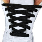 Elastische veters onzichtbaar strikken plat 9mm onzichtbare clipjes zwart met stretch uitgerekt