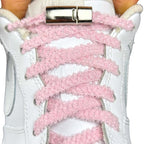 Elastische veters zonder strikken fluffy 7mm magnetische sluiting roze met stretch uitgerekt