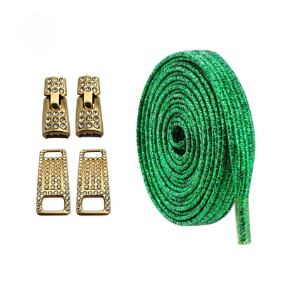 Productafbeelding van bling bling elastische veters van 6 mm met gouden haak in de kleur groen