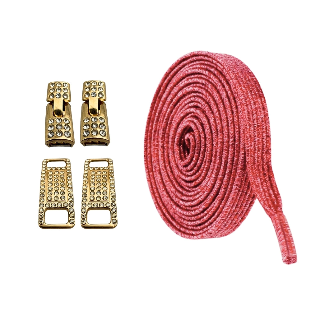 Productafbeelding van bling bling elastische veters van 6 mm met gouden haak in de kleur rood