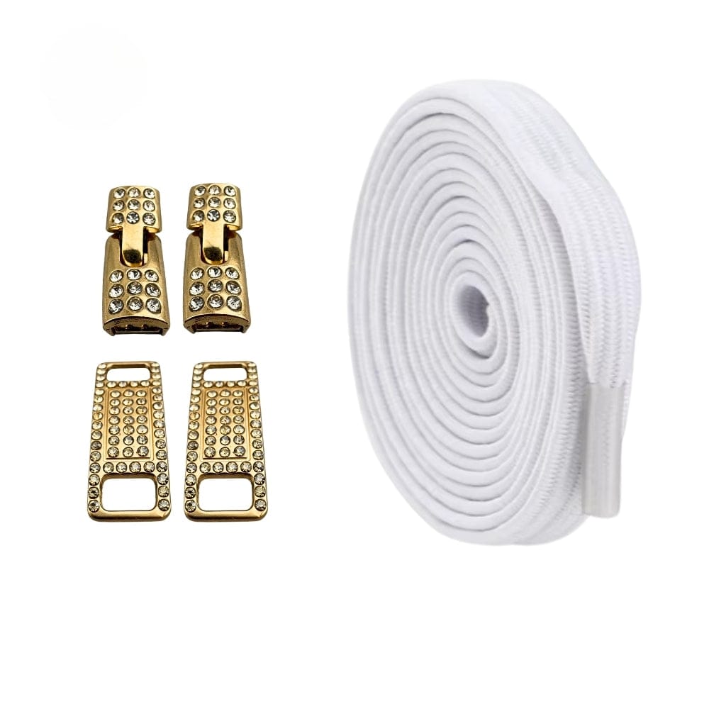 Productafbeelding van bling bling elastische veters van 6 mm met gouden haak in de kleur wit