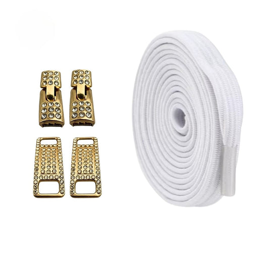 Productafbeelding van bling bling elastische veters van 6 mm met gouden haak in de kleur wit