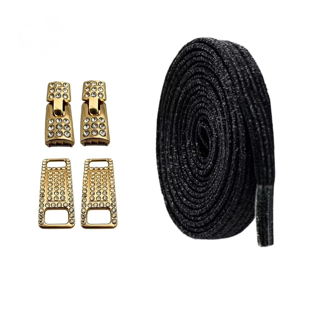 Productafbeelding van bling bling elastische veters van 6 mm met gouden haak in de kleur zwart