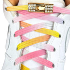 Elastische veters zonder strikken bling bling 6mm haak sluiting roze regenboog met stretch uitgerekt