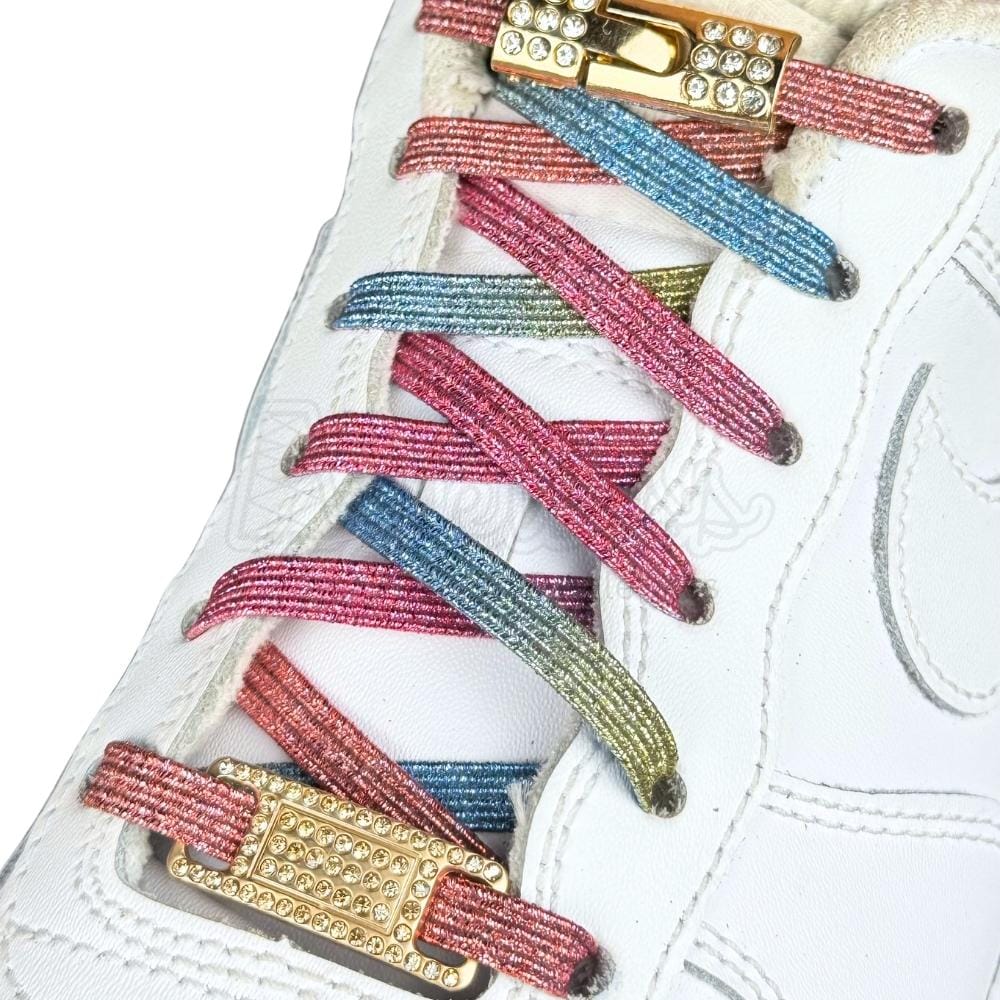 Elastische veters zonder strikken bling bling 6mm haak sluiting snoepkleur geregen in witte Nike Air Force 1