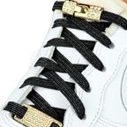 Elastische veters zonder strikken bling bling 6mm haak sluiting zwart geregen in witte Nike Air Force 1