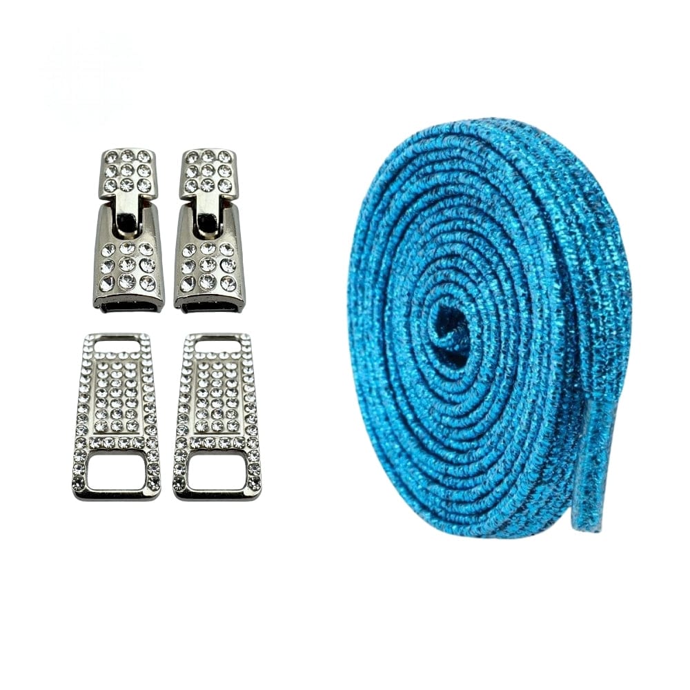 Productafbeelding van bling bling elastische veters van 6 mm met zilveren haak in de kleur blauw