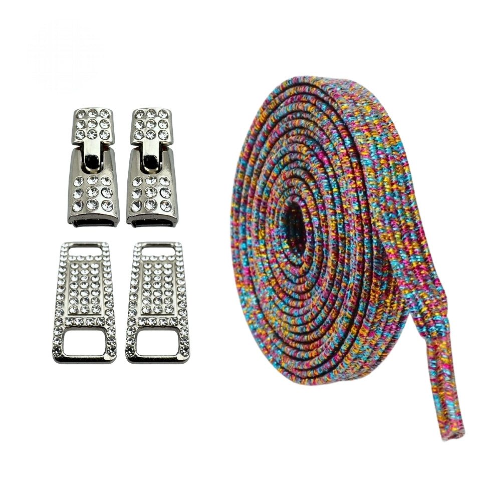 Productafbeelding van bling bling elastische veters van 6 mm met zilveren haak in de kleur zevenkleurig