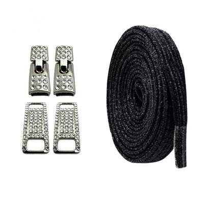 Productafbeelding van bling bling elastische veters van 6 mm met zilveren haak in de kleur zwart