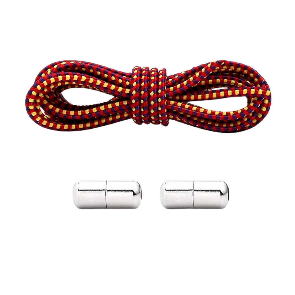 Productafbeelding van driehoek elastische veters van 3 mm met capsule sluiting in de kleuren rood, geel en paars