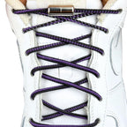 Elastische veters zonder strikken driehoek 3mm capsule sluiting zwart paars met stretch uitgerekt