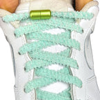 Elastische veters zonder strikken fluffy 7mm capsule sluiting hemelsblauw met stretch uitgerekt