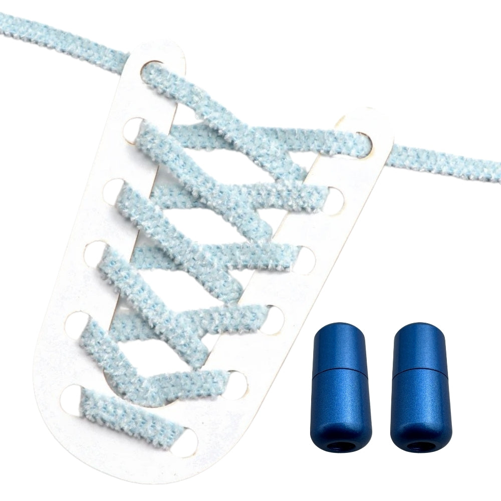 Productafbeelding van fluffy elastische veters van 7 mm met capsule sluiting in de kleur lichtblauw