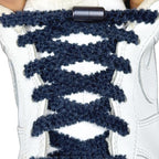 Elastische veters zonder strikken fluffy 7mm capsule sluiting marineblauw met stretch uitgerekt