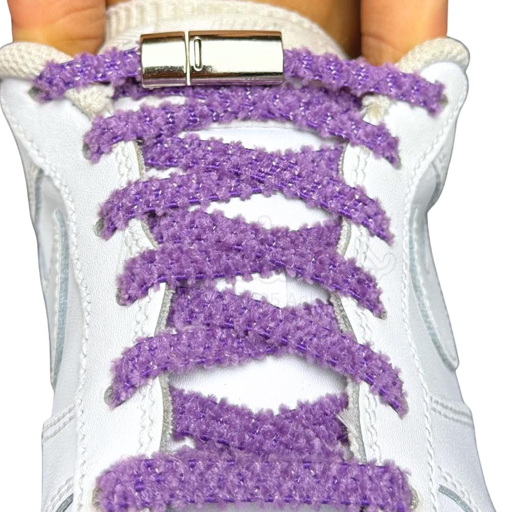 Elastische veters zonder strikken fluffy 7mm magnetische sluiting paars met stretch uitgerekt