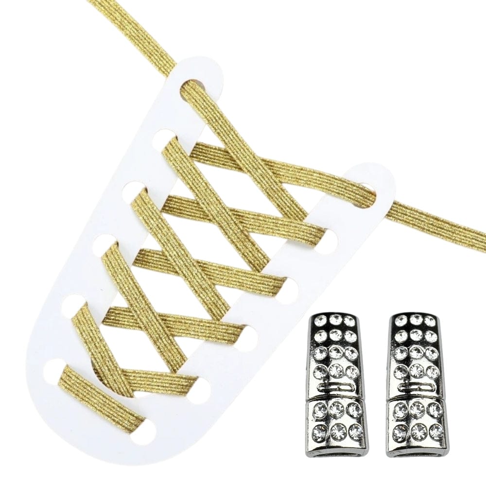 Productafbeelding van glitter elastische veters van 6 mm met bling magneet sluiting in de kleur goud