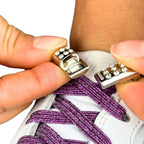 Elastische veters zonder strikken glitter 6mm bling magnetische sluiting paars detailfoto van hoe de sluiting werkt