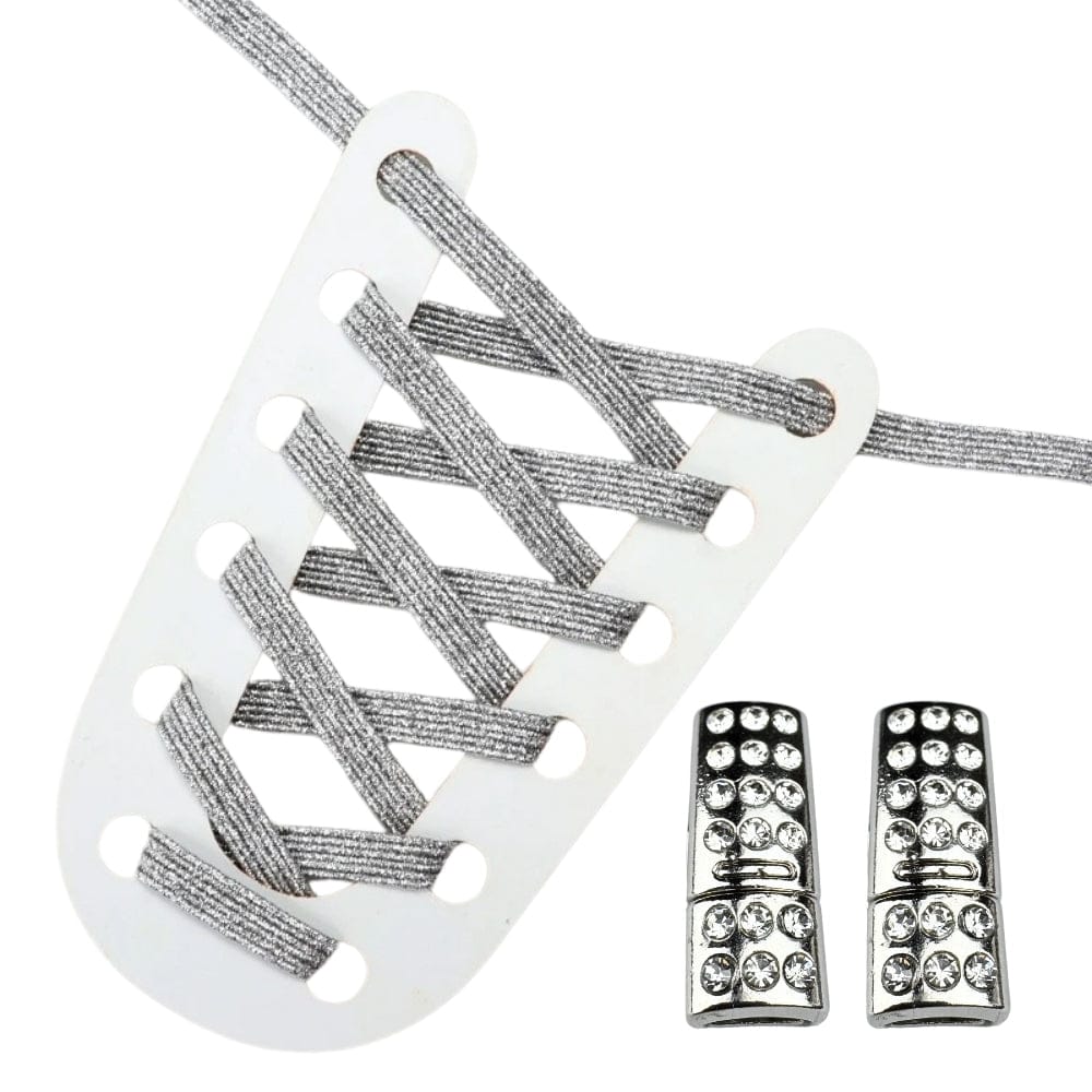 Productafbeelding van glitter elastische veters van 6 mm met bling magneet sluiting in de kleur zilver