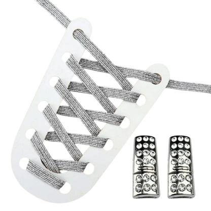 Productafbeelding van glitter elastische veters van 6 mm met bling magneet sluiting in de kleur zilver