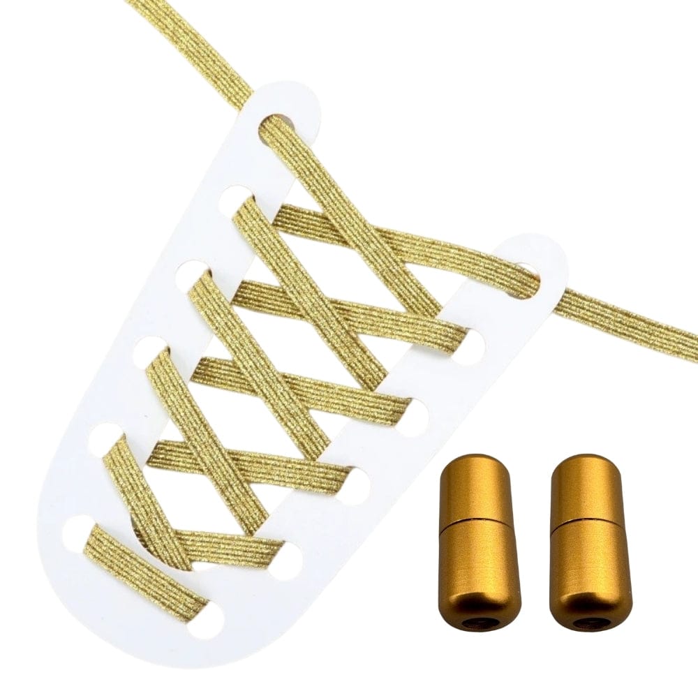 Productafbeelding van glitter elastische veters van 6 mm met capsule sluiting in de kleur goud