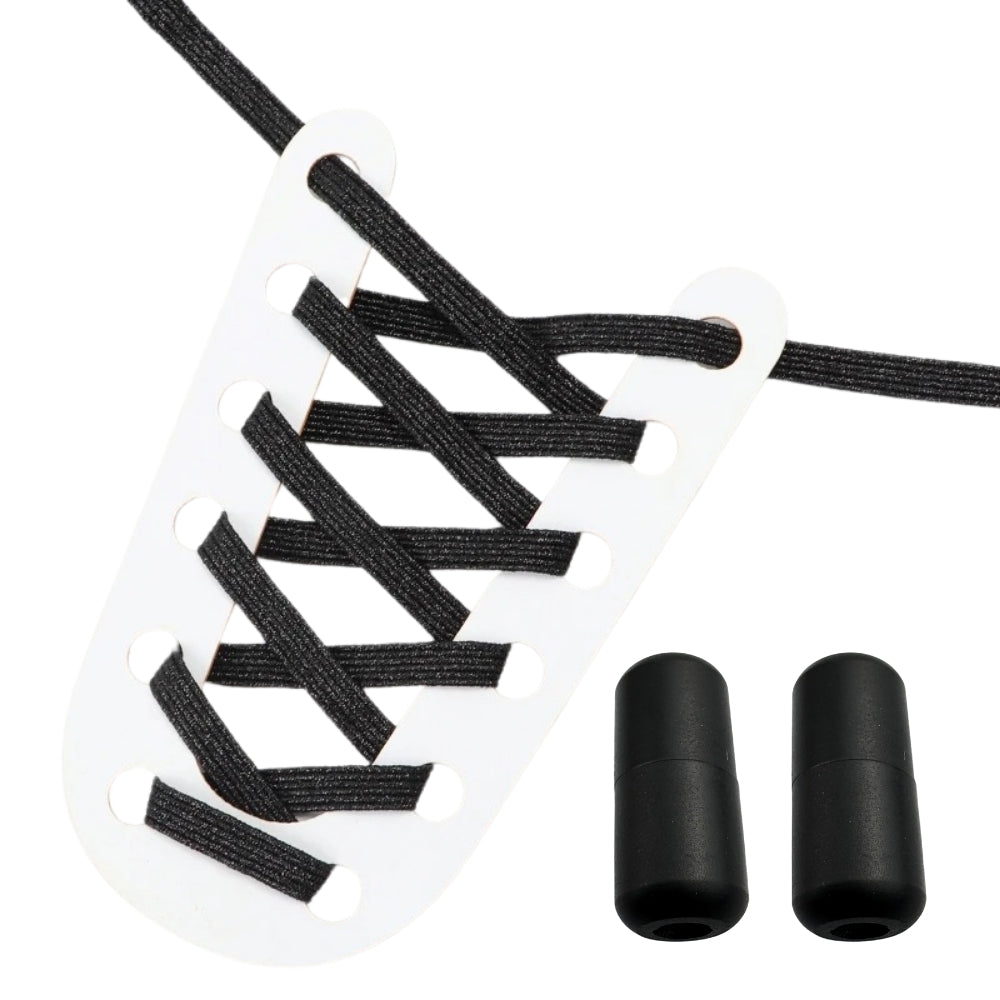 Productafbeelding van glitter elastische veters van 6 mm met capsule sluiting in de kleur zwart