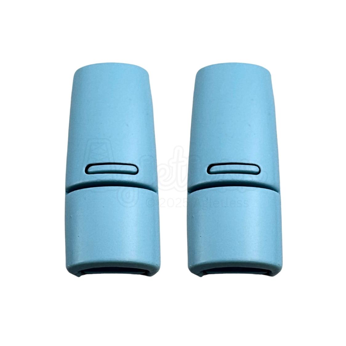 Elastische veters zonder strikken magnetische sluiting 6–9mm lichtblauw detailfoto van hoe de sluiting werkt