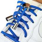 Elastische veters zonder strikken ovaal 4mm luxe lock blauw geregen in witte Nike Air Force 1