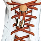 Elastische veters zonder strikken ovaal 4mm luxe lock bruin met stretch uitgerekt