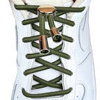 Elastische veters zonder strikken ovaal 4mm luxe lock mosgroen met stretch uitgerekt