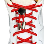 Elastische veters zonder strikken ovaal 4mm luxe lock rood met stretch uitgerekt