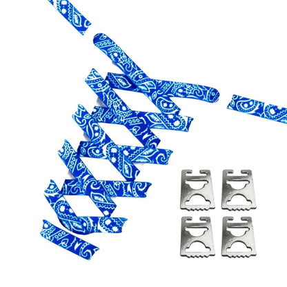 Productafbeelding van paisley elastische veters van 9 mm met clipjes in de kleur blauw-wit