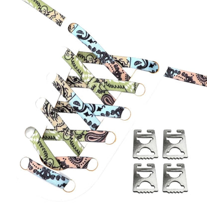 Productafbeelding van paisley elastische veters van 9 mm met clipjes in de kleuren roze, blauw en groen 