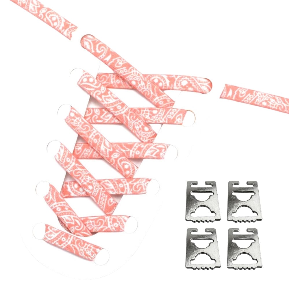 Productafbeelding van paisley elastische veters van 9 mm met clipjes in de kleur roze-wit