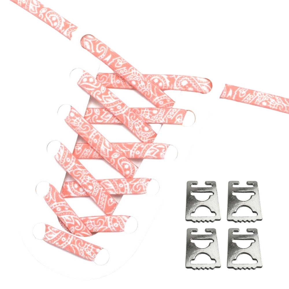 Productafbeelding van paisley elastische veters van 9 mm met clipjes in de kleur roze-wit