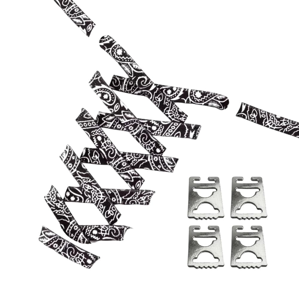 Productafbeelding van paisley elastische veters van 9 mm met clipjes in de kleur zwart-wit