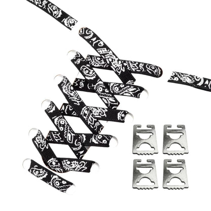 Productafbeelding van paisley elastische veters van 9 mm met clipjes in de kleur zwart-zilver