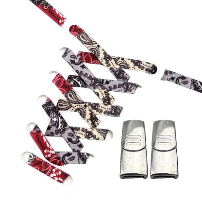 Productafbeelding van paisley elastische veters van 9 mm met magneetsluiting in de kleuren grijs, zwart en rood