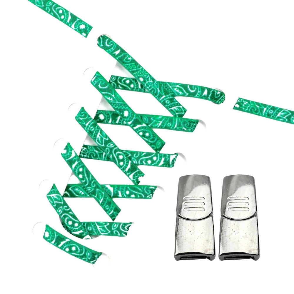Productafbeelding van paisley elastische veters van 9 mm met magneetsluiting in de kleur groen-wit