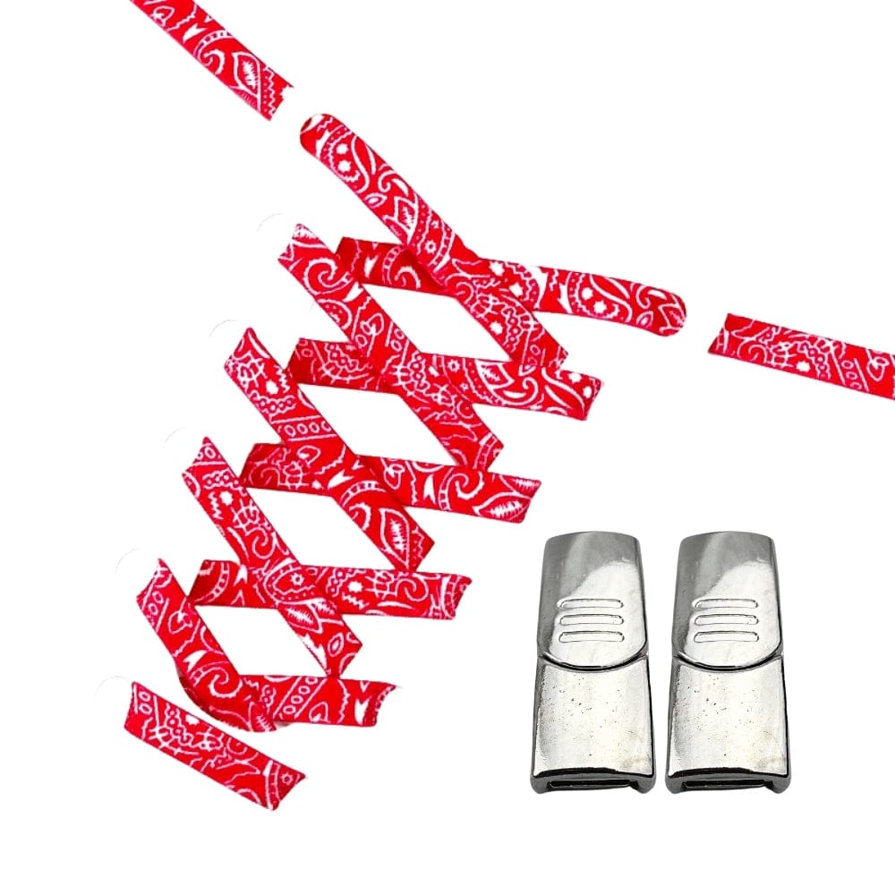 Productafbeelding van paisley elastische veters van 9 mm met magneetsluiting in de kleur rood-wit
