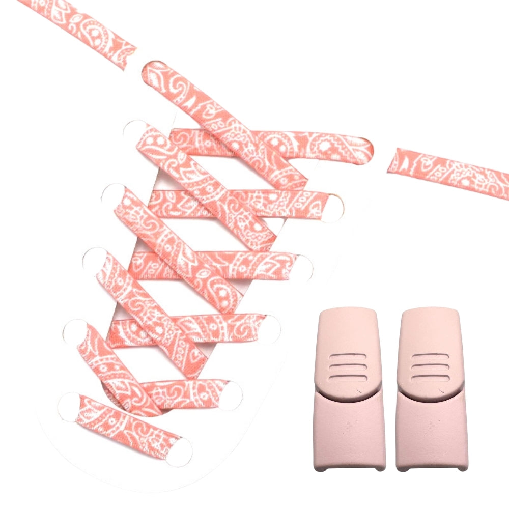 Productafbeelding van paisley elastische veters van 9 mm met magneetsluiting in de kleur roze-wit