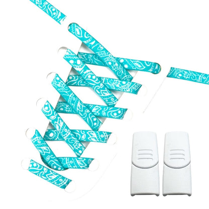Productafbeelding van paisley elastische veters van 9 mm met magneetsluiting in de kleur turquoise-wit