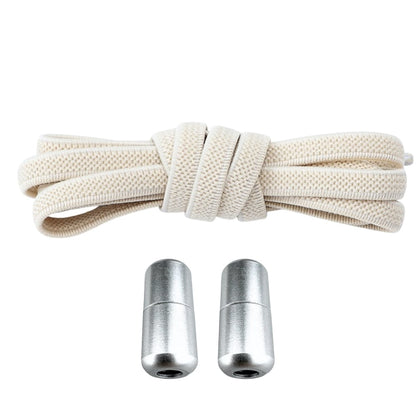 Productafbeelding van platte elastische veters van 6 mm met metalen draai capsule in de kleur beige