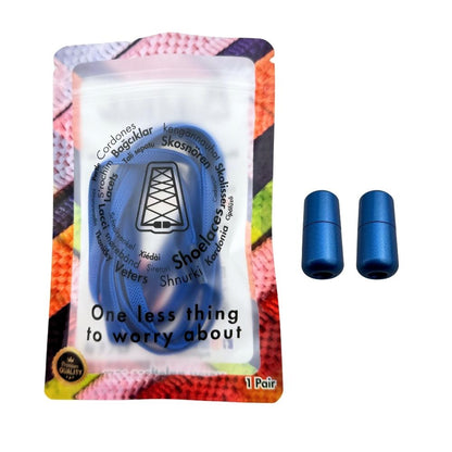 Elastische veters zonder strikken plat 6mm metalen draai capsule blauw in luxe verpakking