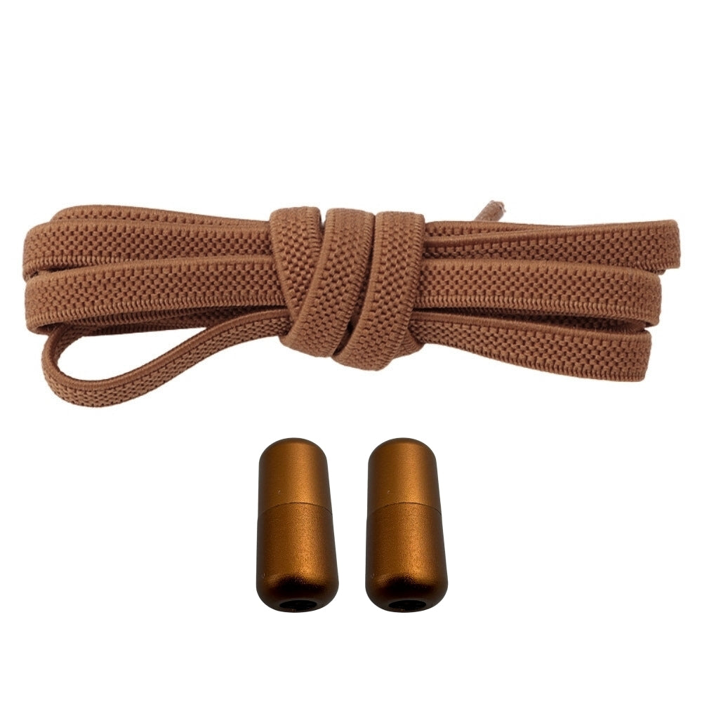 Productafbeelding van platte elastische veters van 6 mm met metalen draai capsule in de kleur bruin