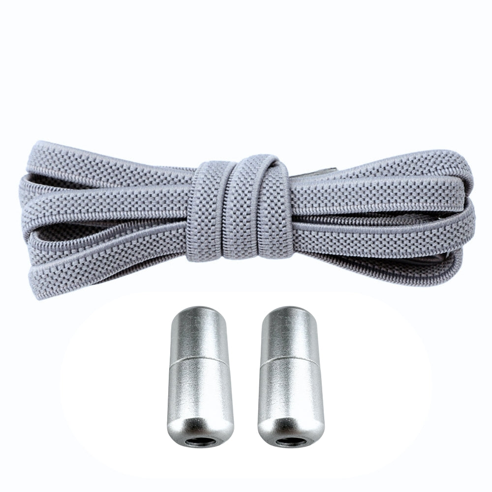 Productafbeelding van platte elastische veters van 6 mm met metalen draai capsule in de kleur grijs