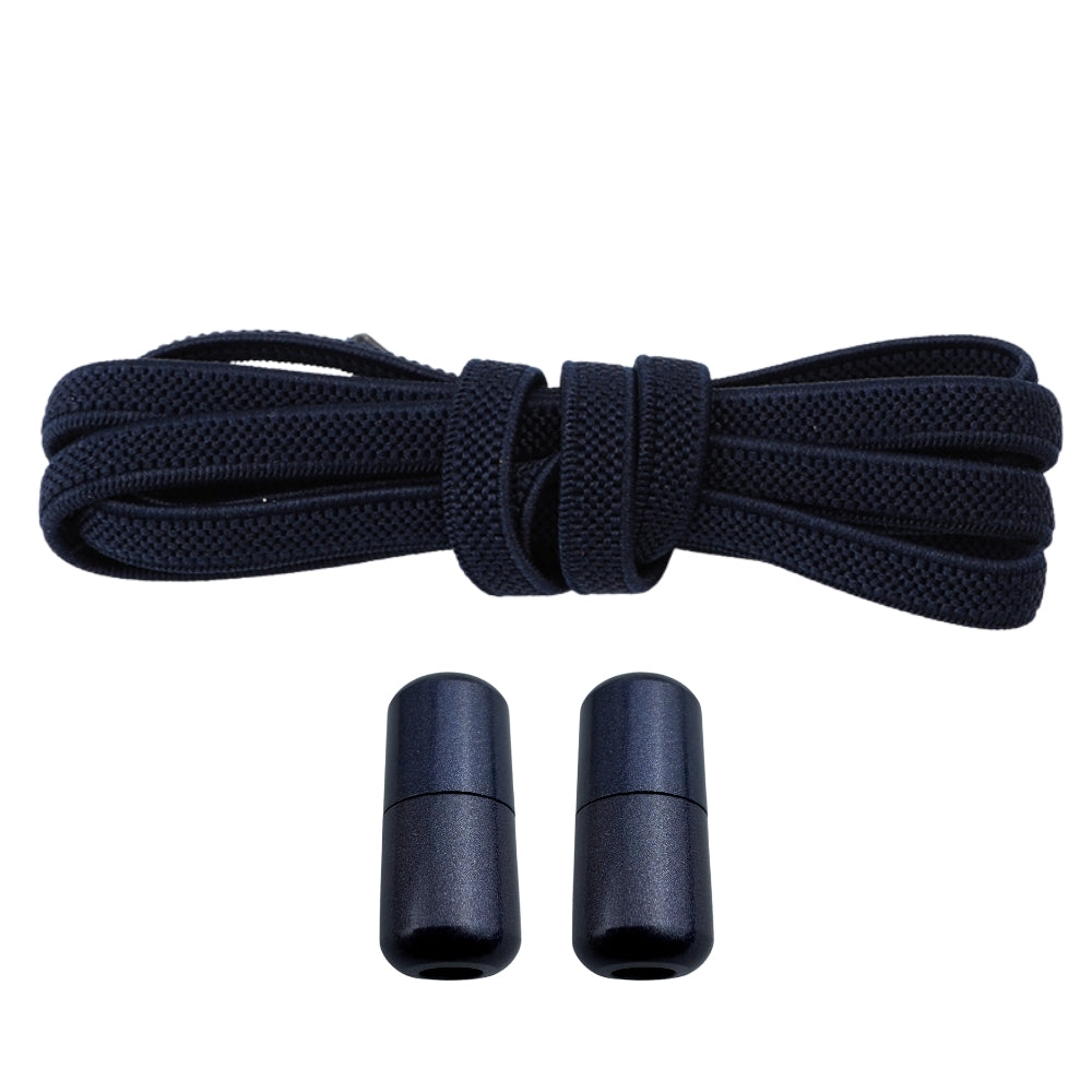 Productafbeelding van platte elastische veters van 6 mm met metalen draai capsule in de kleur marineblauw