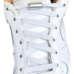 Elastische veters zonder strikken plat 7mm capsule sluiting wit met stretch uitgerekt