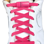 Elastische veters zonder strikken plat 7mm magnetische sluiting rozenrood met stretch uitgerekt