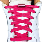 Elastische veters zonder strikken plat 8mm metalen draai capsule rozenrood met stretch uitgerekt