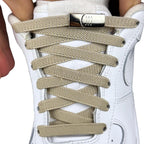 Elastische veters zonder strikken plat 9mm magnetische sluiting khaki met stretch uitgerekt